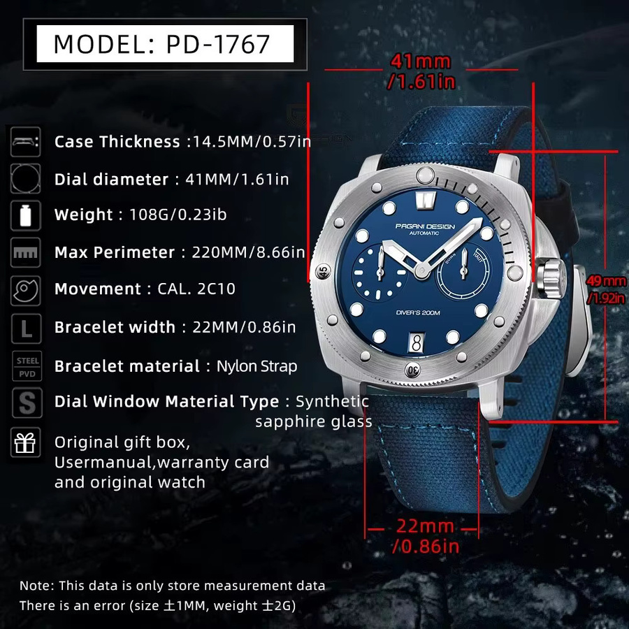 PAGANI Design Armbanduhr Automatik, Edelstahl, 41 mm, Herren, Blau - Bild 6