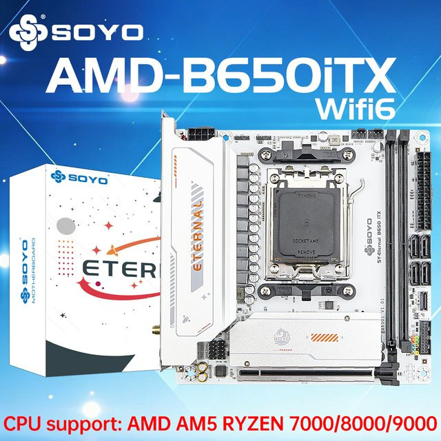 SOYO B650ITX Mini-ITX Mainboard für AMD Ryzen AM5 Prozessoren, unterstützt DDR5, PCIe 5.0 x16, PCIe 4.0 x4 M.2 und WIFI6 - Bild 1