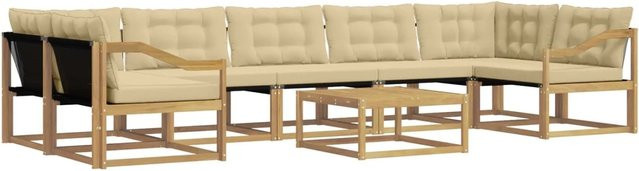 vidaXL Outdoor-Sofagarnitur 8-teilig aus Akazienholz in Weiß und Beige mit Textilene-Polstern und Couchtisch, L-Form, B/T/H: 79 x 79 x 37 cm - Bild 1