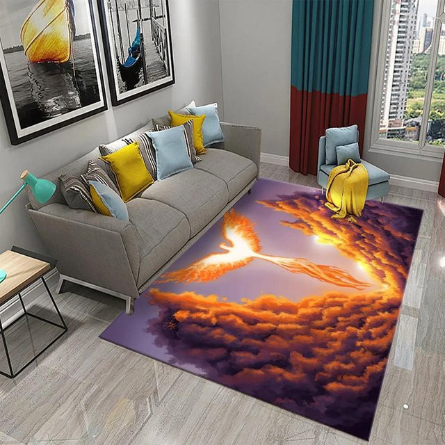 Useful Home 3D Phönix Teppich in Rot und Multicolour, rutschfeste Bodenmatte aus Polyester für Wohnzimmer, Schlafzimmer, Küche oder Badezimmer, B/T: 60 x 40 cm - Bild 1