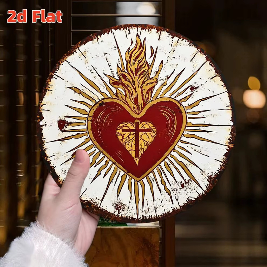 Aluminiumschild Potdemiel Heiliges Herz in Flammen im Vintage-Design in Gold und Rot - Bild 2