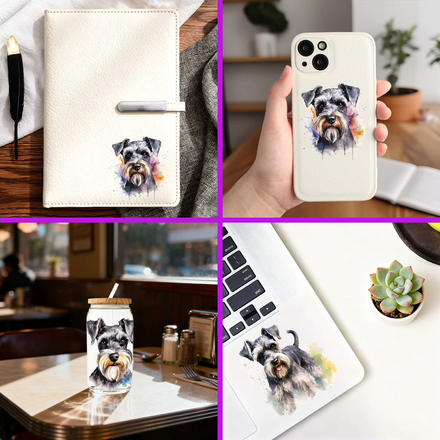 24er Set UV-DTF-Transferaufkleber mit Schnauzer-Motiv in Multicolour für 16oz Glaswasserflaschen - Bild 4