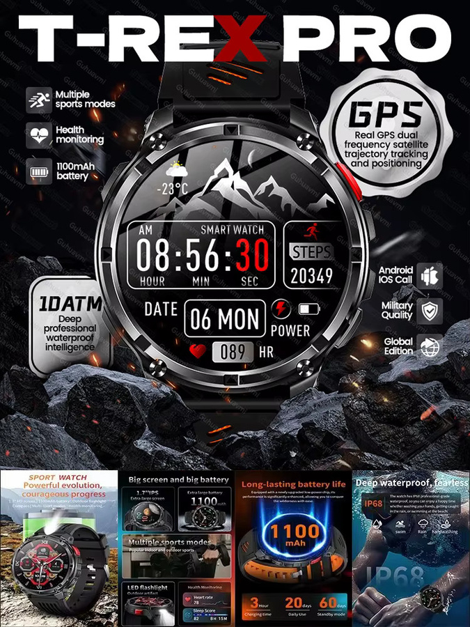 GUHUAVMI Smartwatch, GPS, 10 ATM, Schwarz, Herren - Bild 6