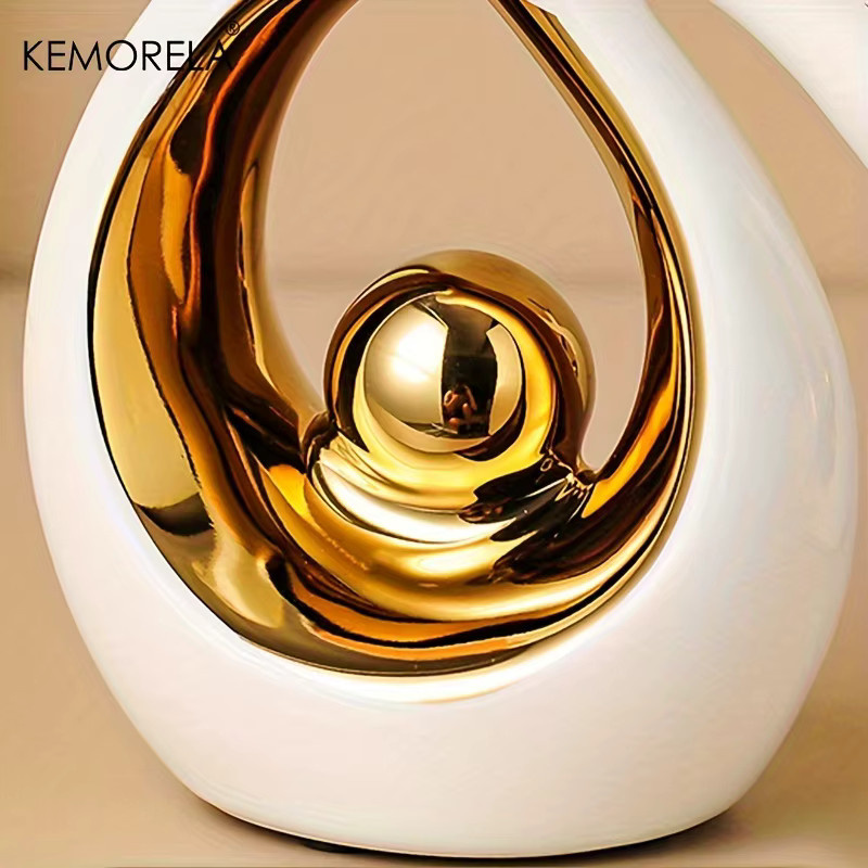 KEMORELA Luxus Statuen zur Dekoration aus Keramik in Weiß, modernes abstraktes Design für Wohnzimmer und Büro - Bild 2