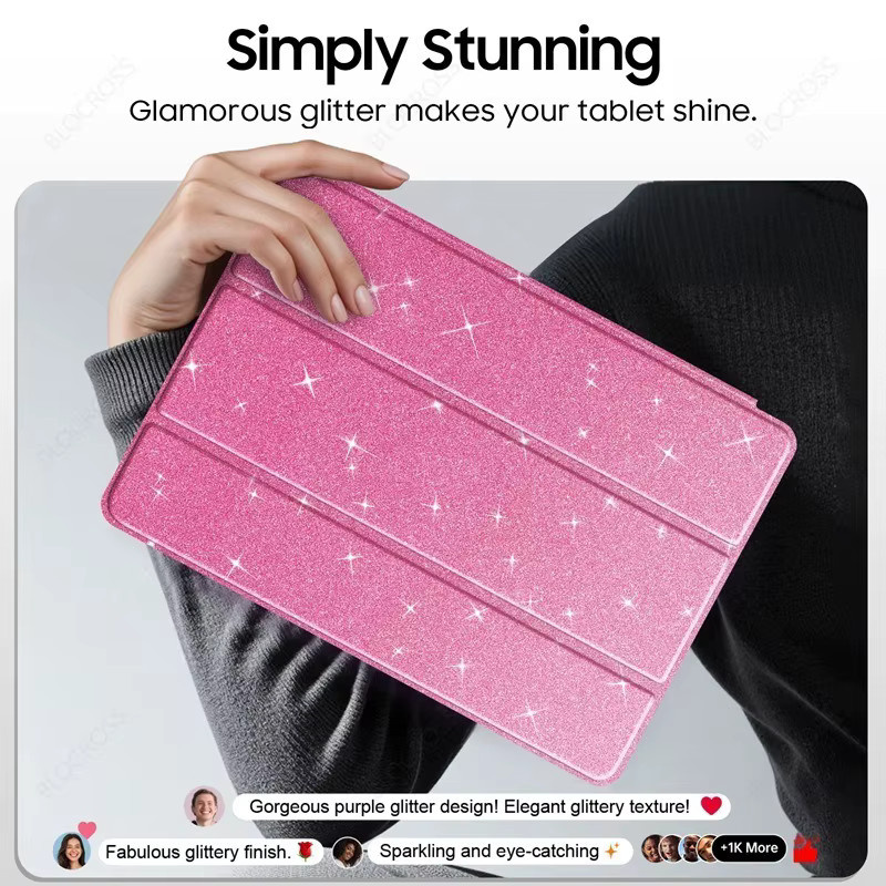 Smart Sparkling Cover Hülle mit Stifthalter für Samsung Galaxy Tab S9, S10, S9 FE, A11 und A9 Plus in Pink - Bild 3