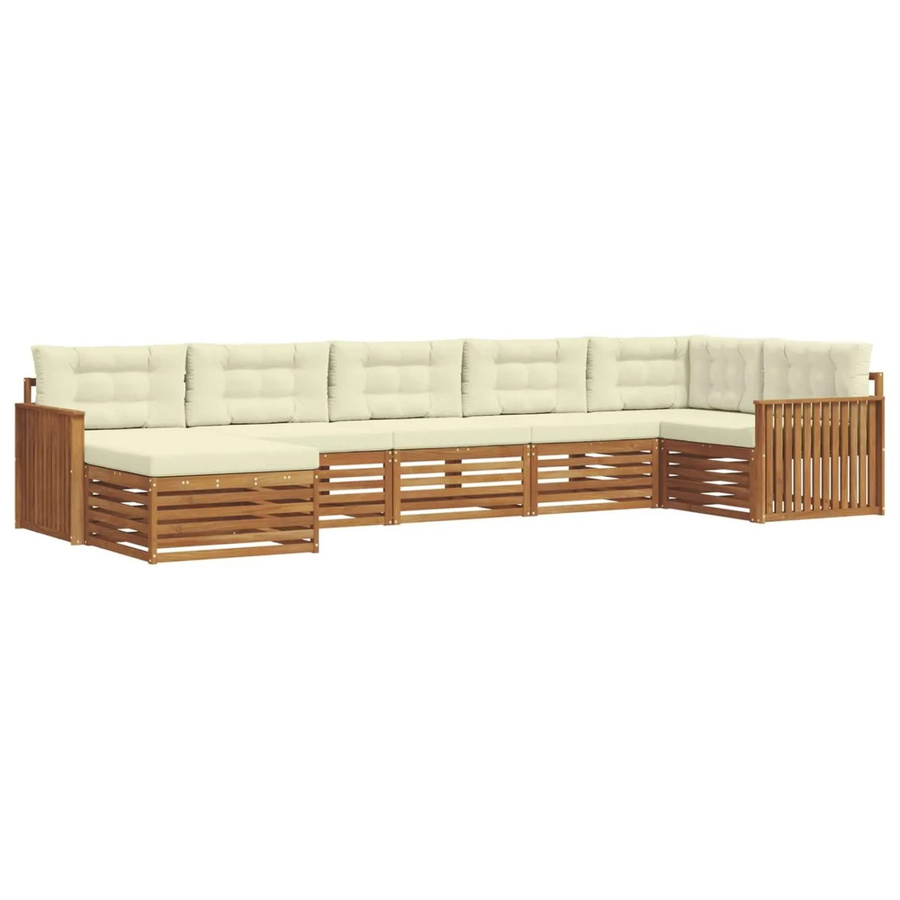 vidaXL Sofagarnitur 7-teilig aus Massivholz Akazie in Natur und Creme mit L-Form und wetterfesten Kissen - Bild 2