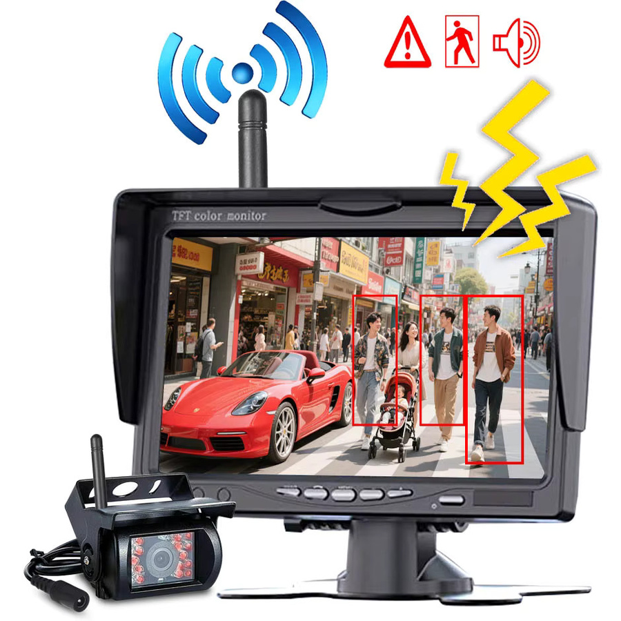 QXNY Drahtlose Rückfahrkamera mit 7-Zoll-Monitor und AHD 1080p Full HD sowie BSD-Funktion in Schwarz für LKW, Bus, Wohnmobil und Anhänger - Bild 3