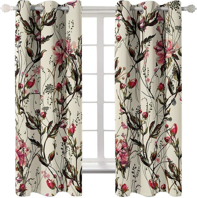 Yiran Furniture Vintage Blumenmuster Fenstervorhänge aus Polyester, 2er-Set, Transparent, Mehrfarbig, B: 70 cm, H: 165 cm - Bild 1