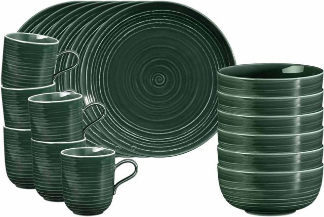 Seltmann Weiden Frühstücks-Set Terra aus Porzellan, 18-teilig, Moosgrün - Bild 1