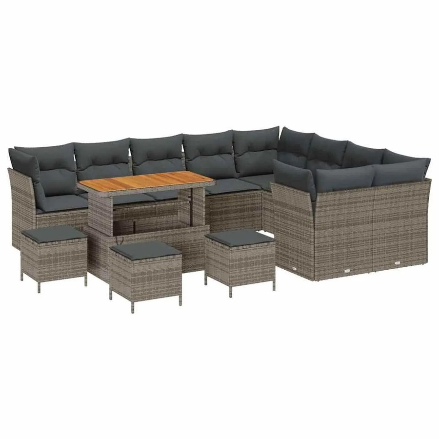 vidaXL Garten-Sofa-Set 13-tlg. in Grau mit Kissen und Aufbewahrungsfunktion aus Poly-Rattan und Akazienholz - Bild 2