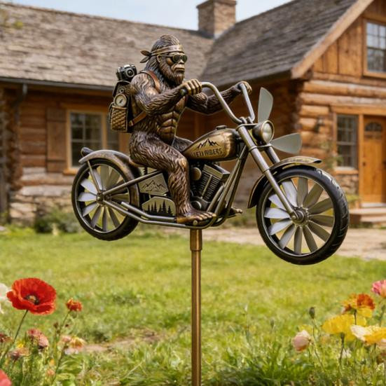 Gartenkunst Sasquatch Windspiel aus Metall in Braun als kinetische Windmühlen-Skulptur für Garten und Terrasse - Bild 3