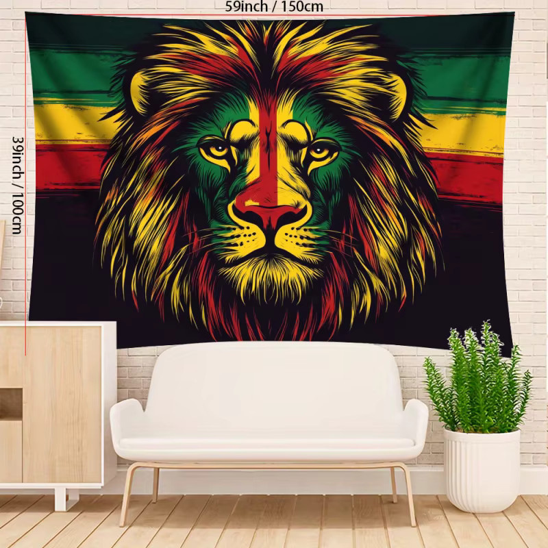VIKAMA Jamaican Lion Wandbehang mit Tiermotiv in Multicolour, Textil-Wanddekoration für Schlafzimmer und Wohnzimmer, Breite: 60 cm, Höhe: 40 cm - Bild 4