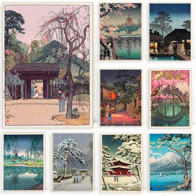 Potdemiel Retro Ukiyo-e Wandkunst Leinwand mit japanischer Landschaftsillustration aus Tokio - Bild 1
