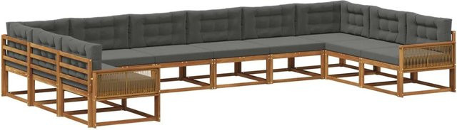 vidaXL Outdoor-Sofagarnitur in U-Form aus massivem Akazienholz mit Polstern und Kissen in Anthrazit - Bild 1