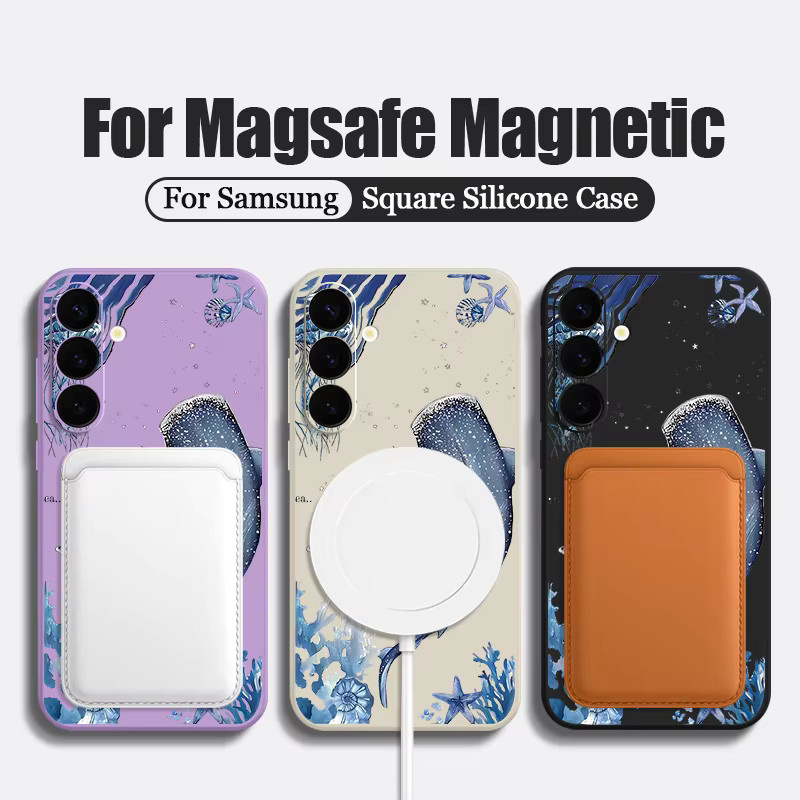 Magnetische Handyhülle mit Schildkröte und Wal Druck für Samsung Galaxy S25 S24 Ultra S23 S22 Plus S24 FE A56 A55 A16 A36 in Beige und Weiß aus weichem TPU - Bild 3