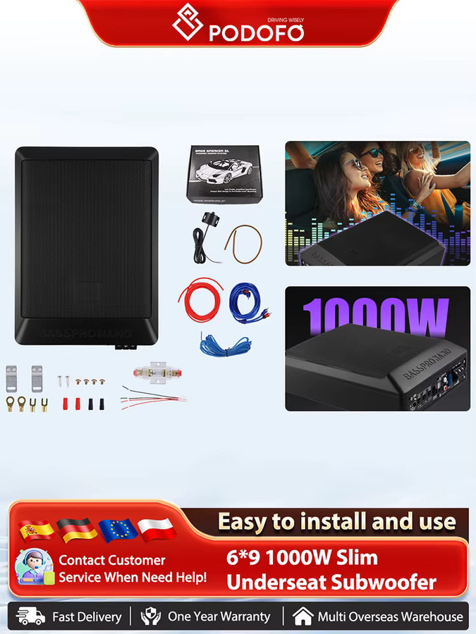 Podofo 1000 W Untersitz-Subwoofer-Soundsystem mit Verstärker für 12 V Auto und LKW in Schwarz - Bild 4