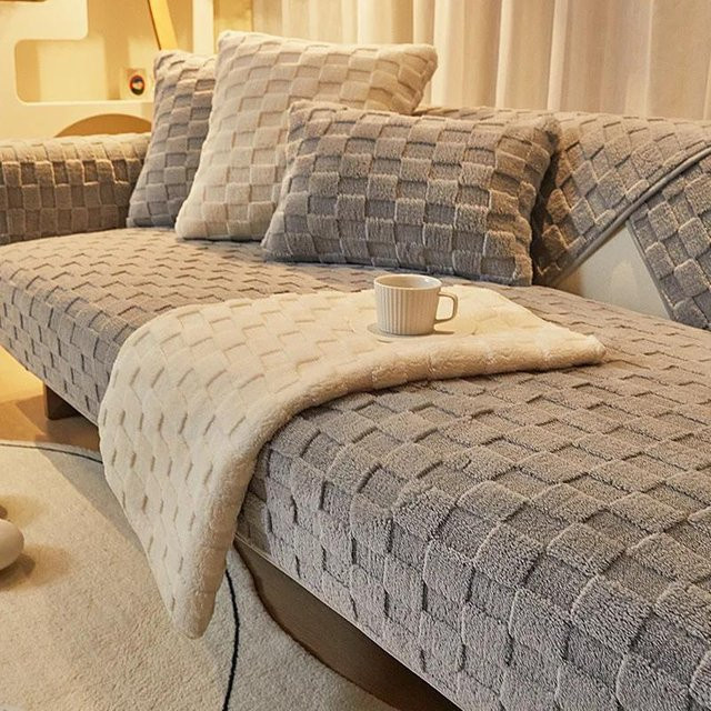 Plüsch Sofakissen Nordisch Modern in Grau, Rutschfestes Rückenlehnenbezug aus Polyester, B/H: 70 x 90 cm - Bild 1