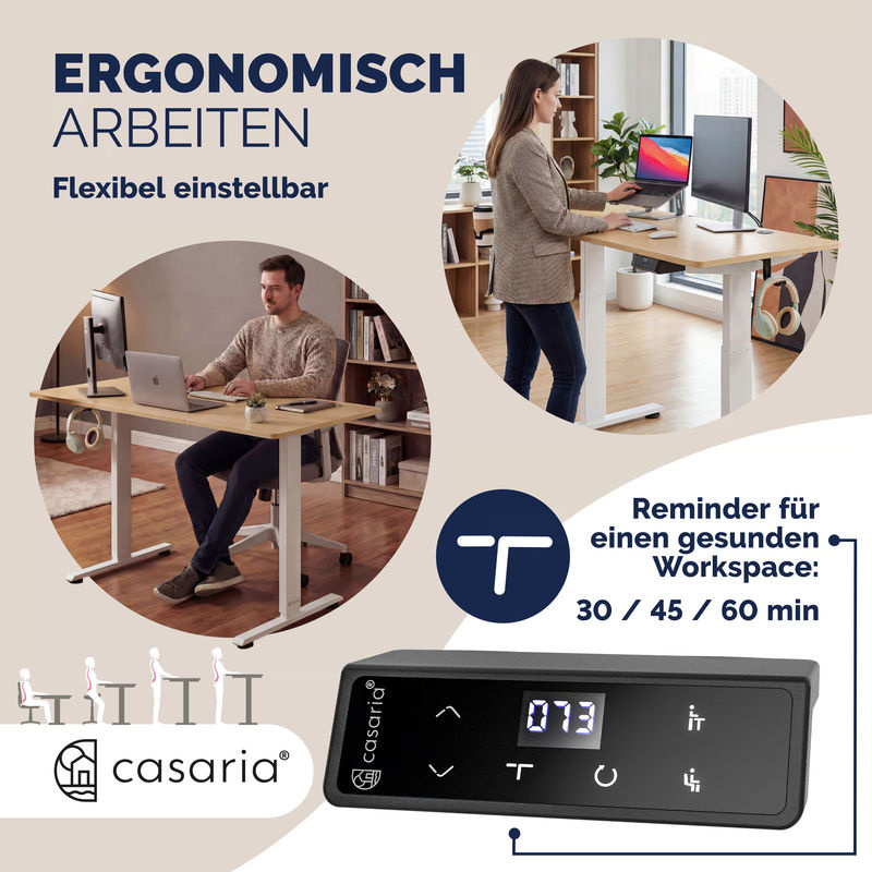 CASARIA Höhenverstellbarer Schreibtisch mit Elektroantrieb in Beige, B/T/H: 160 x 75 x 72-117 cm - Bild 4