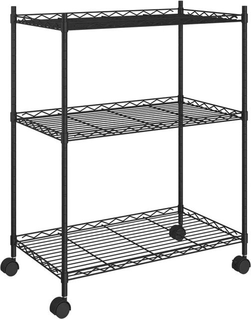 vidaXL Lagerregal aus Metall mit 3 verstellbaren Böden und Rollen in Schwarz, B/T/H: 60 x 35 x 81 cm - Bild 1