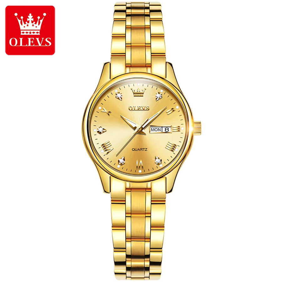 OLEVS Armbanduhr Edelstahl, Gold, Diamantbesetzt, Quarz, Damen - Bild 2