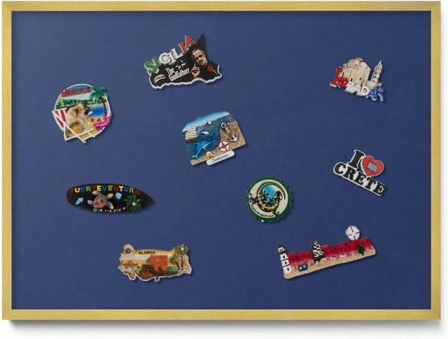 Tulup Magnettafel aus Metall in Marineblau mit Goldrahmen, B: 70 cm, H: 50 cm - Bild 1