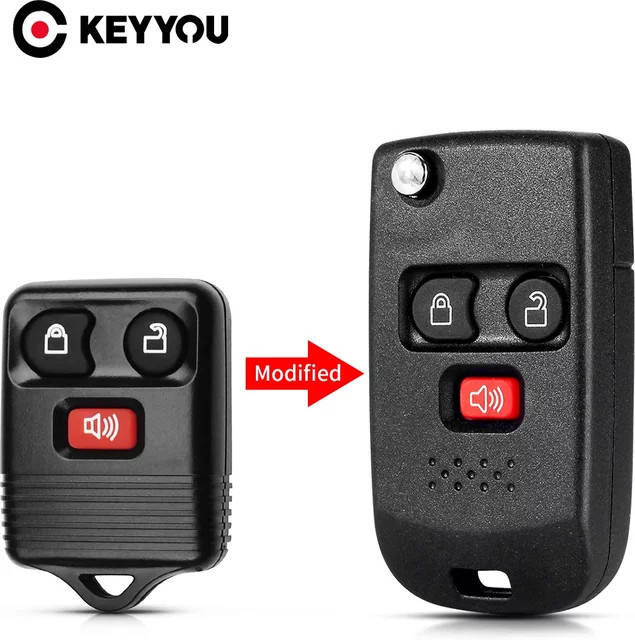 Keyyou 2 mit Plus modifizierte Auto-Fernschlüsselhülle passend für Ford Escape F150 Explorer in Schwarz - Bild 1