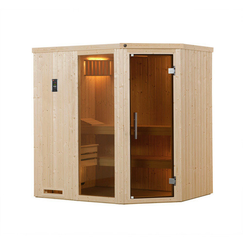 Weka Elementsauna Varberg mit Sparset 7,5 kW und Glasfront in Braun, B/H/T: 194 x 199 x 144 cm - Bild 4