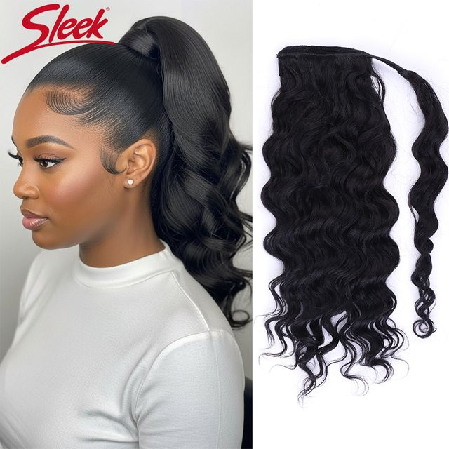 Sleek Bodywave-Echthaar-Pferdeschwanz-Haarteil zum Anklipsen, 16 Zoll, Damen - Bild 1