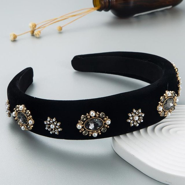 Haarreifen Rd lala, Samt, Strass Stein, Blume, schwarz, Damen - Bild 1