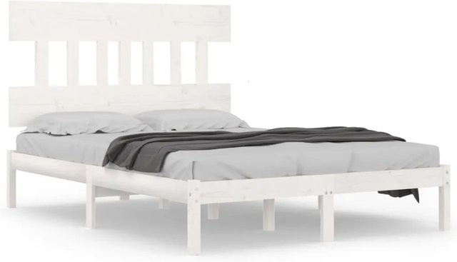 vidaXL Massivholzbett aus Kiefernholz in Weiß, B/T/H: 140 x 190 cm - Bild 1