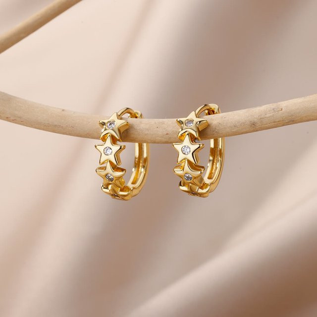 HPTOTMG Creolen, Edelstahl, Gold, Zirkonia, Damen - Bild 1