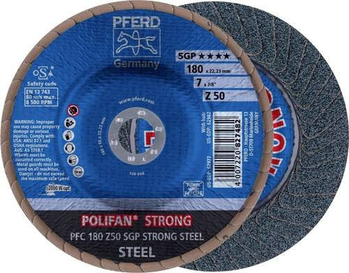 PFERD POLIFAN STRONG Fächerschleifscheibe SGP STEEL für Stahl, Blau, Durchmesser: 180 mm, Bohrungs-Ø: 22,23 mm, Körnung: 50 - Bild 1