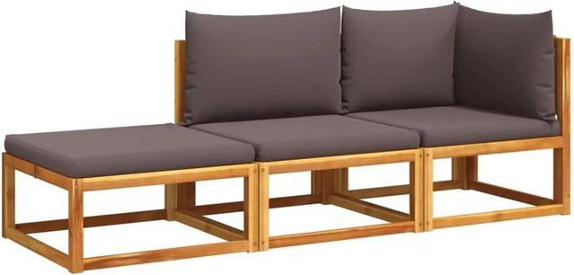 vidaXL 3-tlg. Garten-Sofagarnitur L-Form aus Akazienholz mit grauen Polsterkissen - Bild 1