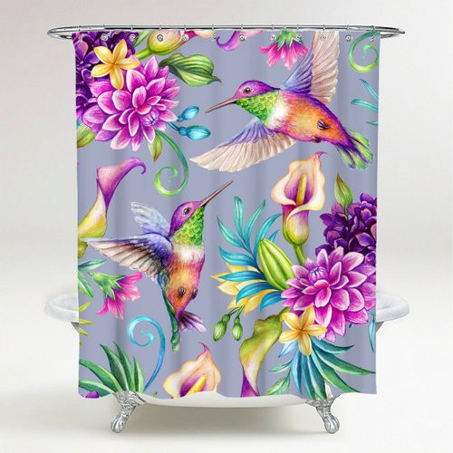 Sanilo Duschvorhang Kolibri in Bunt mit Tier- und Blumenmuster, B/H: 180 x 200 cm - Bild 1