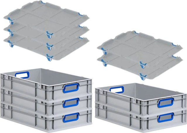 PROREGAL Spar Set 5x Eurobox Nextgen Color mit Auflagedeckel und Schiebeschnappverschlüssen, Blau, H x B x T: 12 x 40 x 60 cm - Bild 1