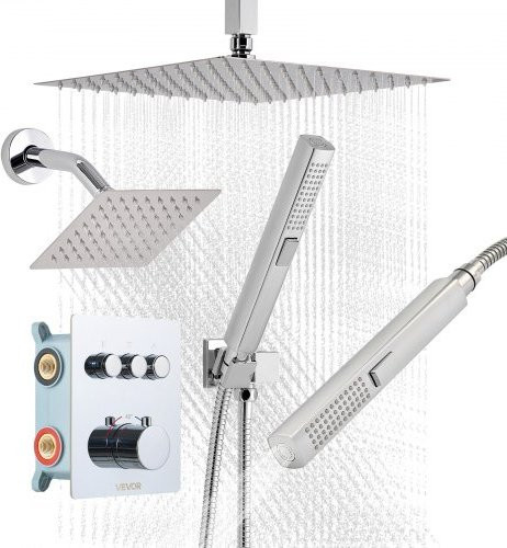 VEVOR Thermostatisches Duschsystem in Chrom mit Regenduschkopf, Wandmontagekopf und 2 in 1 Handbrause aus Messing - Bild 1