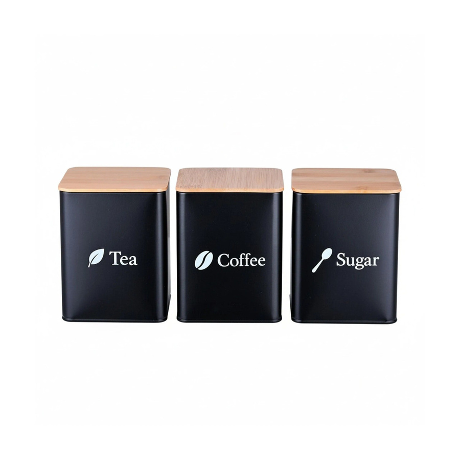 Relaxdays Vorratsdosen 3er Set aus Metall in Schwarz, luftdicht, B/T/H: 11 x 11 x 15 cm - Bild 2