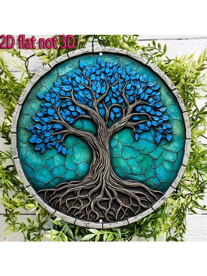 Rundes Mosaik-Wandschild Baum des Lebens von CIFBUY in Türkisblau aus Aluminium für Innen und Außen - Bild 5