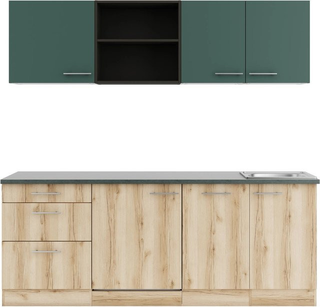 Optifit Küchenzeile KPSL 2199R-9+ in Steingrün und Wildeiche Nachbildung, Breite: 210 cm - Bild 1