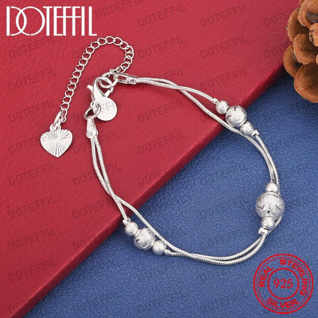 DOTEFFIL Perlenarmband, 925 Silber, doppelschichtig, mattiert, Damen - Bild 1