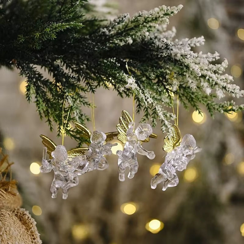 4er-Set transparente Engel-Anhänger aus Glas als Weihnachtsbaum-Hängeornamente - Bild 2