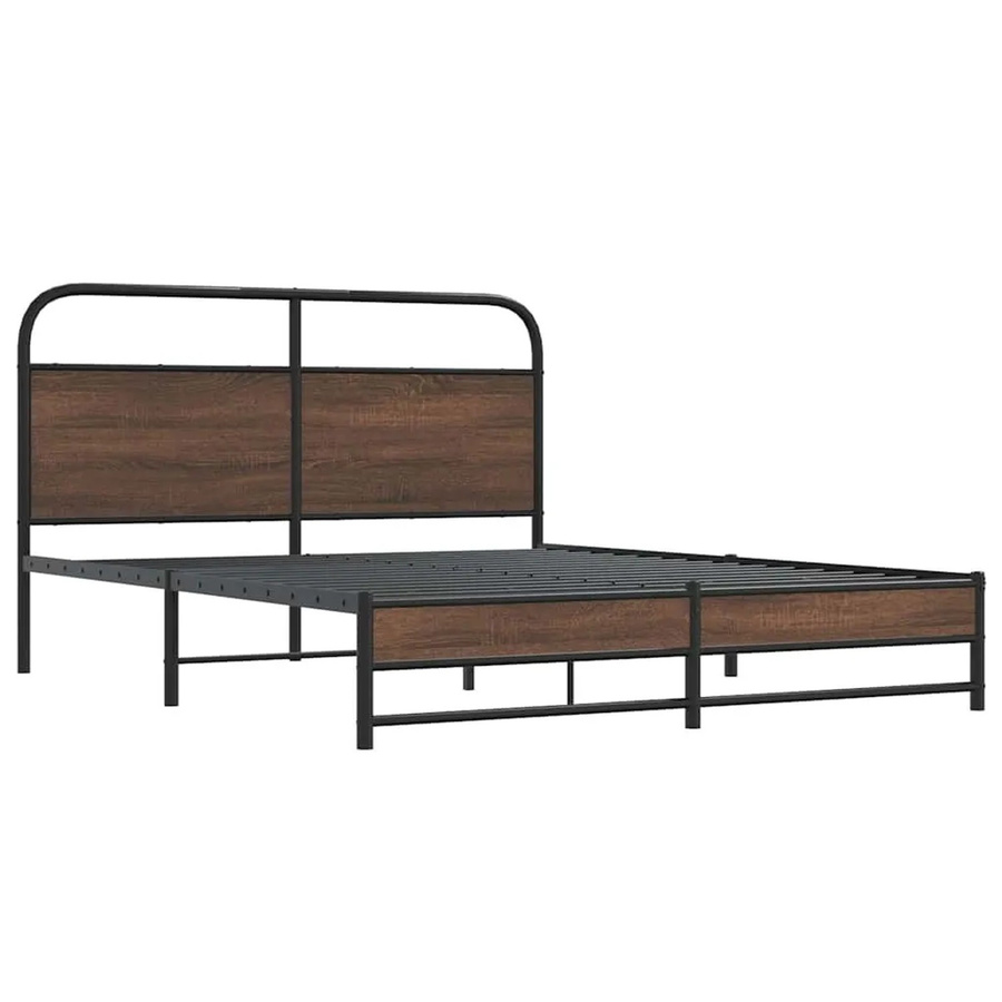 vidaXL Metallbett in Eiche Braun ohne Matratze, B/T/H: 160 x 200 x 166 cm - Bild 2