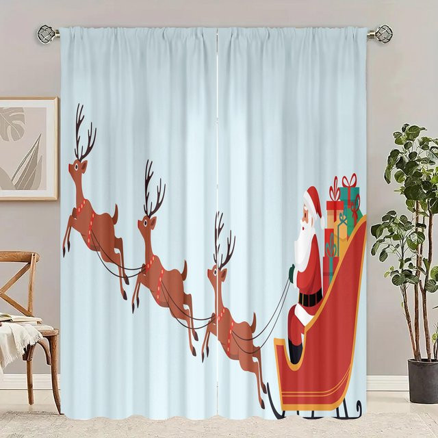 Yiran Furniture Weihnachtsvorhang Set aus Polyester in Weiß, 2er-Pack mit Grafikdruck für Wohnzimmer und Schlafzimmer - Bild 1