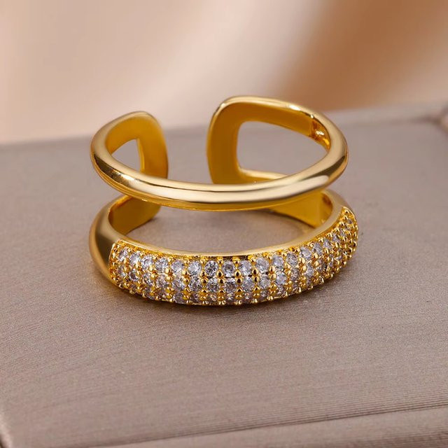 ETCAVCE Ring Doppelschicht, goldfarben, Zirkonia, Damen - Bild 1