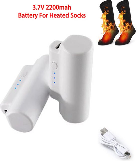 Wiederaufladbare Lithium-Batterie für beheizte Socken von YTBNA, 3,7 V, 2200 mAh, Farbe Weiß, mit USB-C Anschluss - Bild 1
