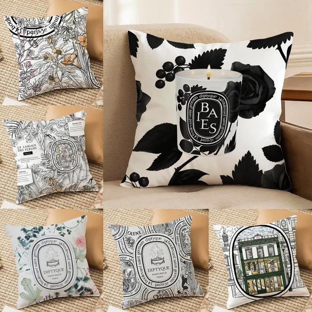 D-Diptyques Kissenbezug aus Kurzplüsch mit floralem Design in Weiß, B/B/H: 30 x 30 x 30 cm - Bild 1