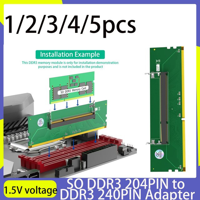 T.F.SKYWINDINTL SO-DDR3 zu DDR3 Adapter, 204-Pin auf 240-Pin, 1,5V Betriebsspannung, Farbe: Grün - Bild 1