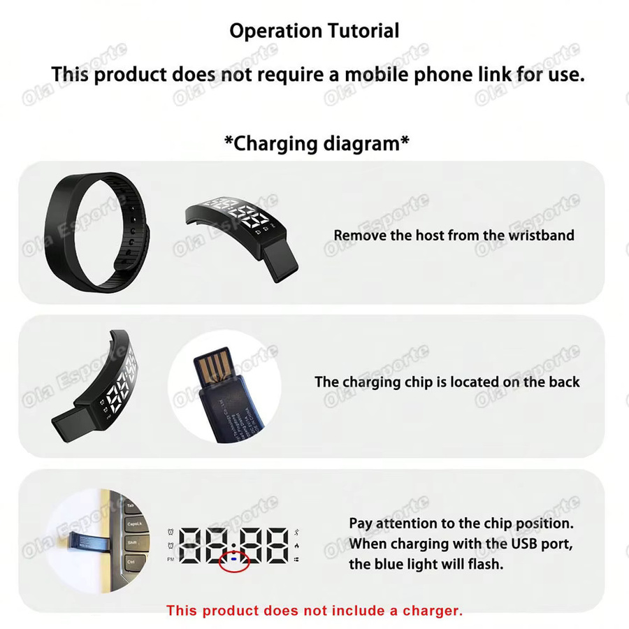 Ola Esporte Smartwatch HW12 Smartband in Schwarz mit LED Digital Display, wasserdicht und mit Schrittzähler sowie Vibrationsalarm - Bild 4