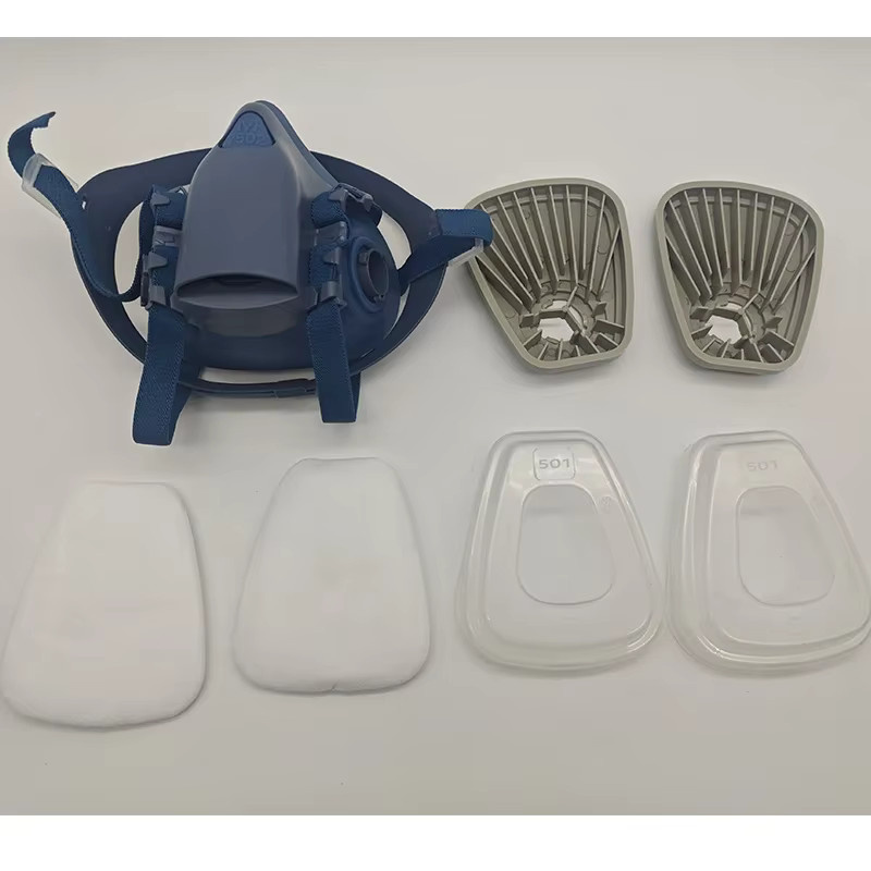 Silikon Halbgesicht-Staubmaske 7502 in Blau mit 503 5N11 Filtern und Baumwoll-Schutzbrille Set für Schleif- und Lackierarbeiten - Bild 3