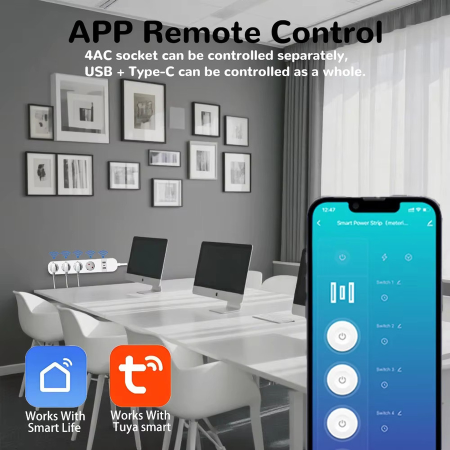 BORUIDAPLS WLAN Smart Steckdosenleiste mit USB und Typ-C in Weiß zur App- und Sprachsteuerung für Alexa und Google Home inklusive Energieüberwachung - Bild 2